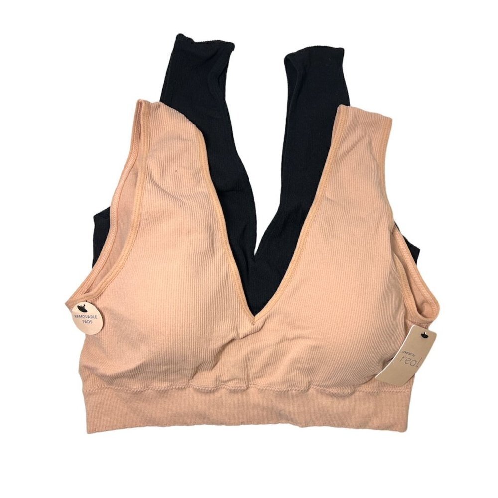 Real Underwear Womens Black Tan Seamless Padded V Neck Bralettes 2 Pk Sz XL New